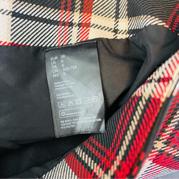 H&M red black tan plaid preppy academia holiday Christmas mini skirt 6 - Picture 5 of 5